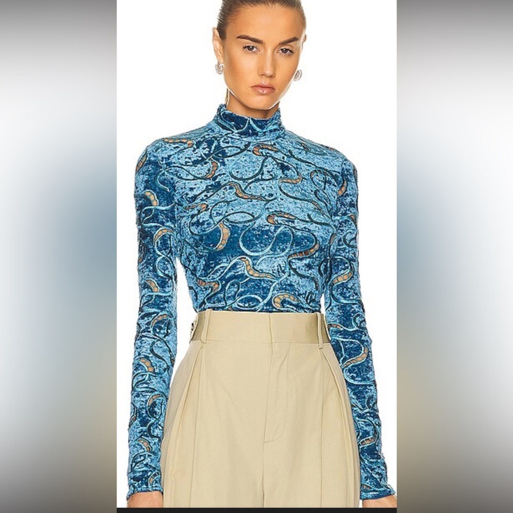 Stella McCartney embroidered cut out velvet long sleeve fit‎ high neck top Sz 0
